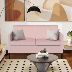 TYBOATLE Sofa Couch Mid Century Modern Small Loveseat for Living Room, 51″ W Mini Little Upholstered 2-Seater Love Seats w/Iron Legs for Compact Small Space, Apartment, Bedroom, Dorm, Office (Pink)