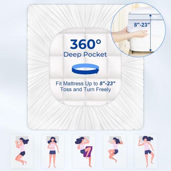 KAYFIA TwinXL Mattress Topper,Extra Thick Mattress Pad Cover for Deep Sleep,3D+7D Snow Down Alternative Fill Overfilled Plush Pillow Top Mattress with 8-23 Inch Deep Pocket-White - Image 6