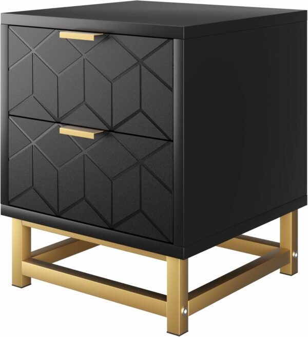 IDEALHOUSE Black Nightstand, Modern 2 Drawer Dresser for Bedroom, Large End Side Table Bedside Table with 2 Drawers, Wooden Night Stand with Metal Legs for Bedroom, Hallway, Entryway - Image 6