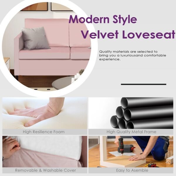 TYBOATLE Sofa Couch Mid Century Modern Small Loveseat for Living Room, 51" W Mini Little Upholstered 2-Seater Love Seats w/Iron Legs for Compact Small Space, Apartment, Bedroom, Dorm, Office (Pink) - Image 6