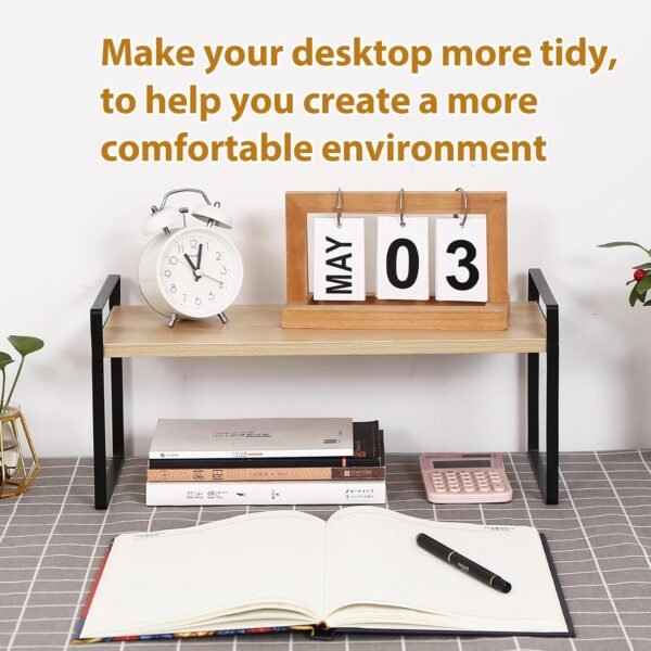 YGYQZ Wood Office Desk Shelf Organizer - Desktop Supplies Cute Dresser Top Organization Storage Rack and Cubicle Decor Aesthetic Bookshelf for Women Man and Kids (Black Wood-Single Tier) - Image 7