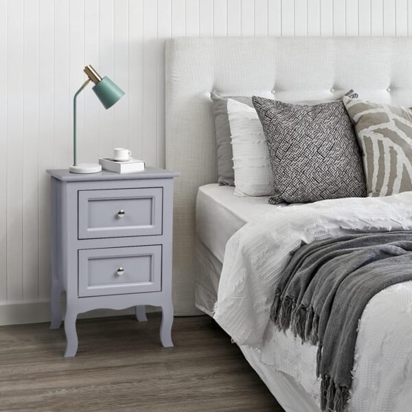 Nightstand Set of 2, End Table with 2 Drawers, Bed Side Table/Night Stand for Bedroom, Small Spaces, College Dorm, Kids’ Room, Living Room, Wood, 16W x 12D x 24H (2pcs Grey) - Image 4