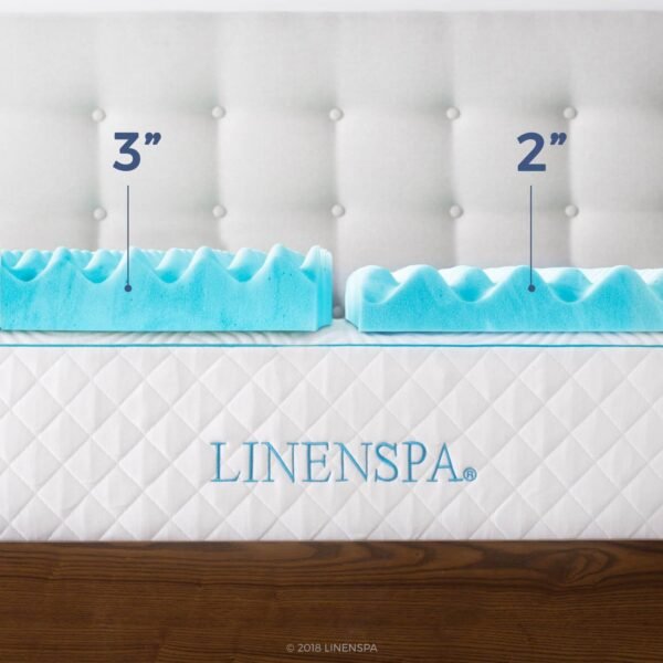 Linenspa Convoluted Gel Memory Foam, 3 Inch, Promotes Airflow, Relieves Pressure Points, Evenly Disperses Body Weight Mattress Topper, Twin XL, Blue Swirl - Image 5