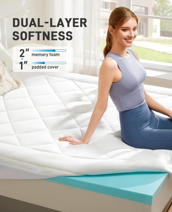 PERLECARE Dual Layer 3 Inch Memory Foam Mattress Topper Twin XL Size, 2 Inch Cooling Gel Memory Foam Plus 1 Inch Pillowtop Mattress Pad for Back Pain, CertiPUR-US Certified, PCMT11W-TXL3 - Image 2