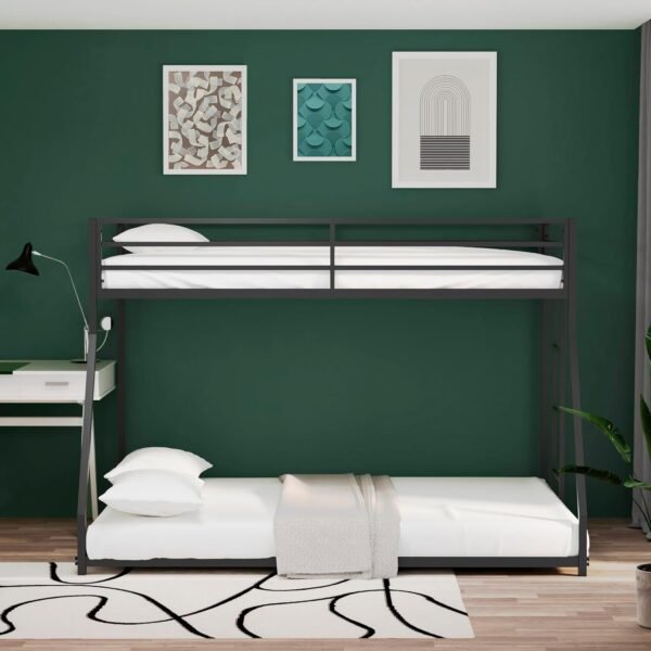 Full Size Metal Bunk Beds Frame with Stairs & Full-Length Guardrail for Bedroom, Space-Saving, No Box Spring Needed, Firm, Stable, Easy to Climb, Black - Image 3