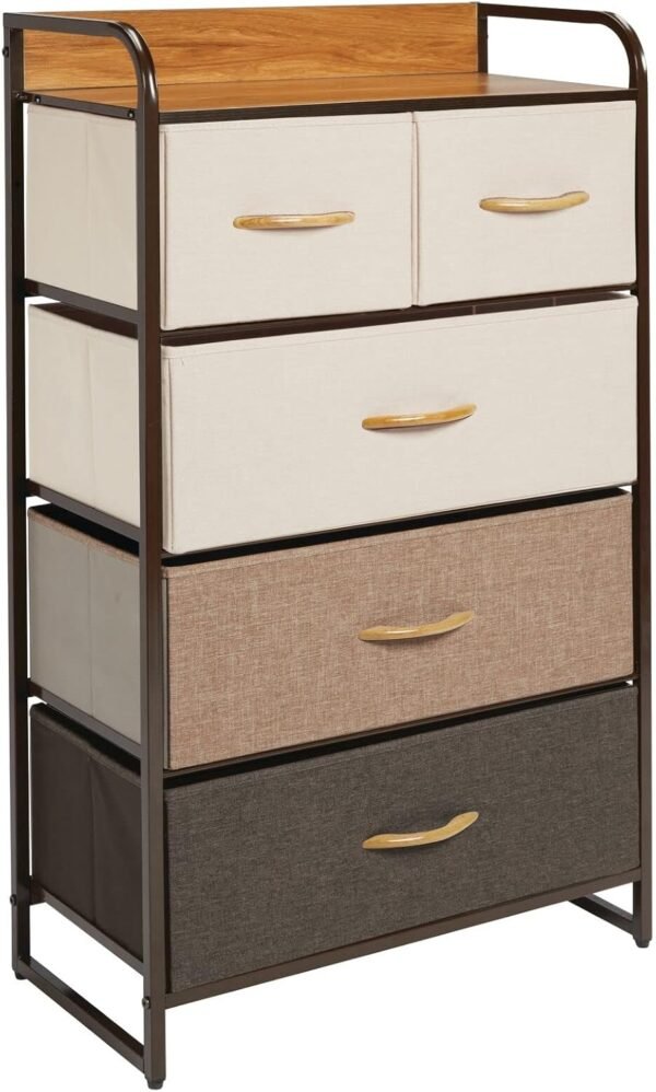 mDesign Tall Dresser Storage Chest - Vanity Furniture Cabinet Tower Unit for Bedroom, Office, and Closet - Textured Print - 5 Removable Drawers - Multi/Espresso Brown - Image 8
