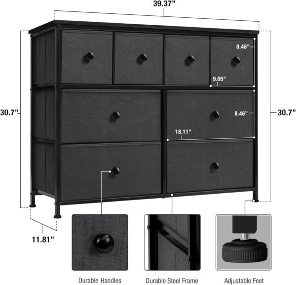 Sorbus Dresser with 8 Drawers - Chest Clothing Organizer Unit with Steel Frame Wood Top Knob Handle Easy Pull Fabric Bins - Large Storage Furniture for Bedroom, Hallway, Living Room, Nursery & Closet - Image 3