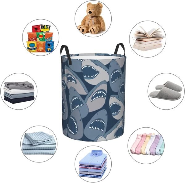 Sea Animal Sharks Round Laundry Hamper Storage Basket Toys Clothes Organizer Bin For Home Bathroom Bedroom Dorm Nursery, 38l - Image 5