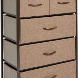 mDesign Tall Dresser Storage Chest – Vanity Furniture Cabinet Tower Unit for Bedroom, Office, and Closet – Textured Print – 5 Removable Drawers – Coffee/Espresso Brown