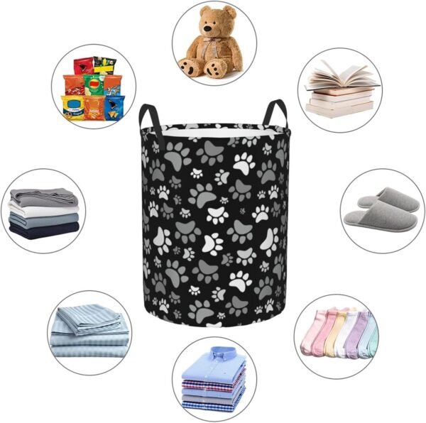 Black And White Dog Paws Round Laundry Hamper Cute Animal Footprints Storage Basket Toys Clothes Organizer Bin For Home Bathroom Bedroom Dorm Nursery, 38l - Image 5