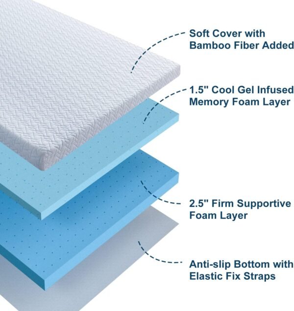 Maxzzz 4 Inch Twin Mattress Topper - Cool Gel Memory Foam Mattress Topper Extra Firm Bed Topper with Cover, Hard Mattress Topper for Back Relax, CertiPUR-US Certified - Image 4