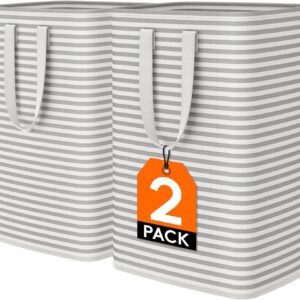 Lifewit 2 Pack Laundry Hamper Large Collapsible Laundry Baskets, Freestanding Waterproof Clothes Hamper with Easy Carry Handles in Laundry Room Bedroom Bathroom College Dorm for Adults, Grey, 2 x 80L