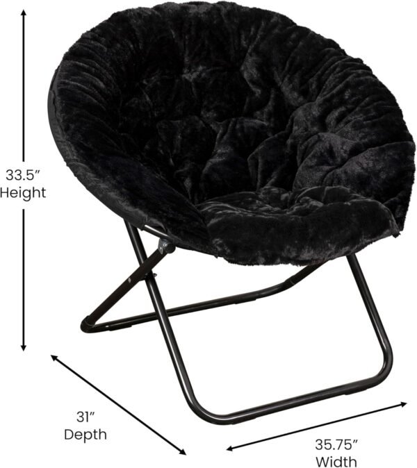 BizChair Oversize Folding Saucer Chair - Black Faux Fur Moon Chair - Black Metal Frame - 38" Portable Folding Chair - for Dorm and Bedroom - Image 5