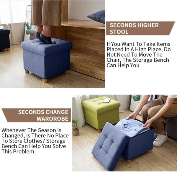 BRIAN & DANY Foldable Storage Ottoman Footrest and Seat Cube with Wooden Feet and Lid, Blue 15” x15” x14.7” - Image 5