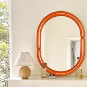 Arch Mirror Bathroom Vanity Wall Mirror with Wood Frame Pop Bagel Shaped Wall Mirror (Orange, 32″x24″)