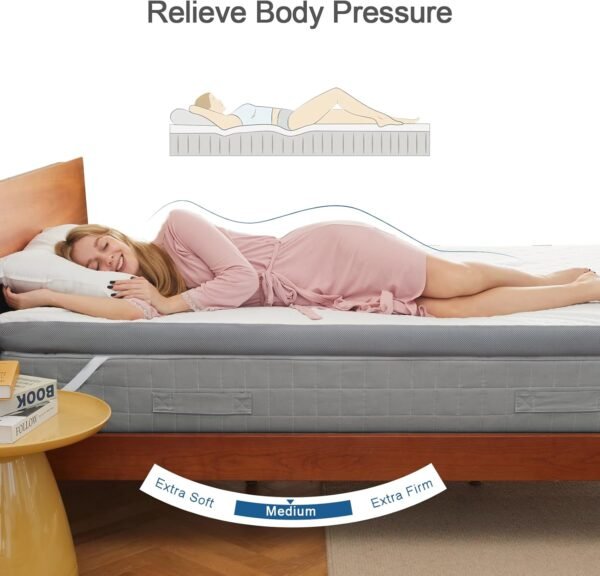 Belffin 2 Inch Gel Memory Foam Mattress Topper Twin XL Size, Bamboo Dorm Bed Mattress Topper for Body Support & Pressure Relief, with Removable Cover, Soft & Breathable, Grey - Image 3