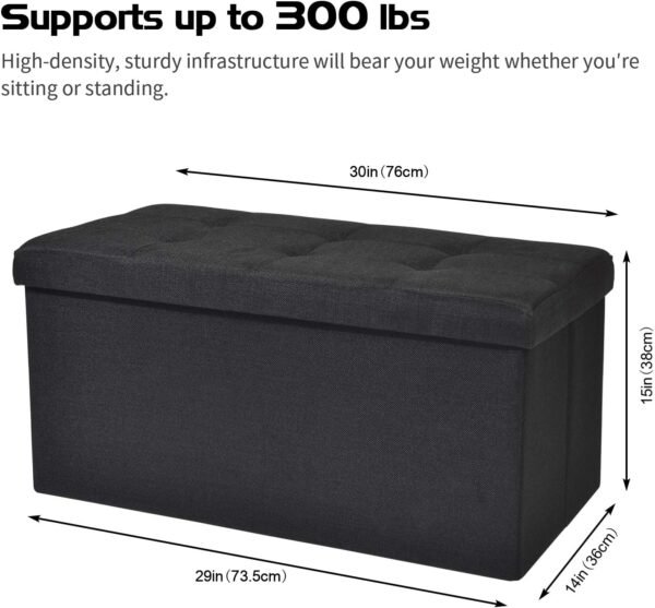 WoneNice Linen Folding Storage Ottoman Bench, Storage Chest, Footrest, Bedroom Bench with Storage, 30 x 15 x 15 Inches (Linen Black) - Image 3