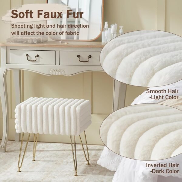 Vanity Stool Chair with Storage Soft Faux Fur Vanity Stool for Makeup Foot Stools Ottoman Make up Small Bench Seat Chairs for Couch Entryway Living Room Bedroom - Image 9