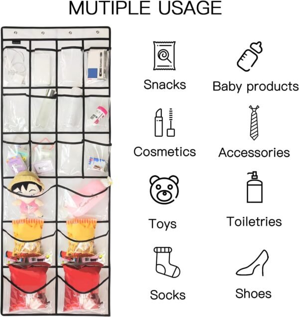 Extra Large Hanging Crystal Clear Over Door Shoe Organizers, Closet Shoe Organizer Shoe Rack Organizer Shoe Storage, 12+6Pockets, 4Hooks, white (59"x 21.6") - Image 4