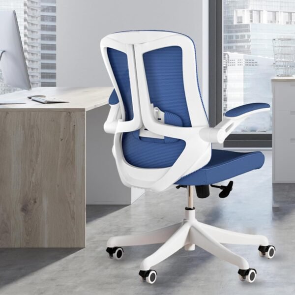 Ergonomic Office Chair with Wheels, Desk Chairs with Flip-Up Arms and Lumbar Support, Computer Mesh Office Chairs with Tilt Function, Desk Chair Comfy for Study and Work, Blue - Image 2