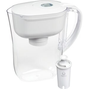 Brita Metro Water Filter Pitcher w/ SmartLight Filter Change Indicator, BPA-Free, Reduces Copper, Cadmium & Mercury Impurities, Lasts 2 Months, Includes 1 Standard Filter, Small 6-Cup Capacity, White