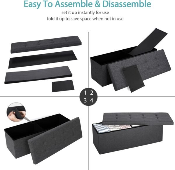 SUPER DEAL 43 Inches Folding Storage Ottoman Bench Storage Chest Footrest with Padded Seat Large Box for Bedroom Living Room Entryway, 660 lbs Capacity 15" x 15" x 43" Long, Dark Gray - Image 6