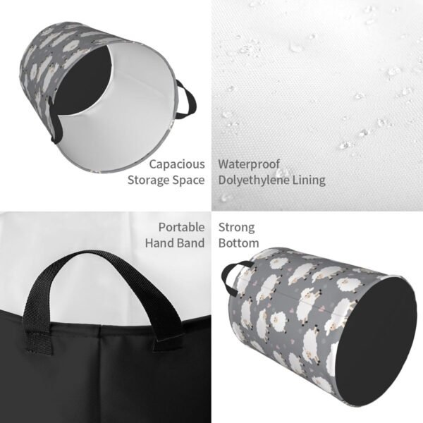 Cute Sheep (Gray) Round Laundry Hamper Storage Basket Toys Clothes Organizer Bin For Home Bathroom Bedroom Dorm Nursery, 62l - Image 3