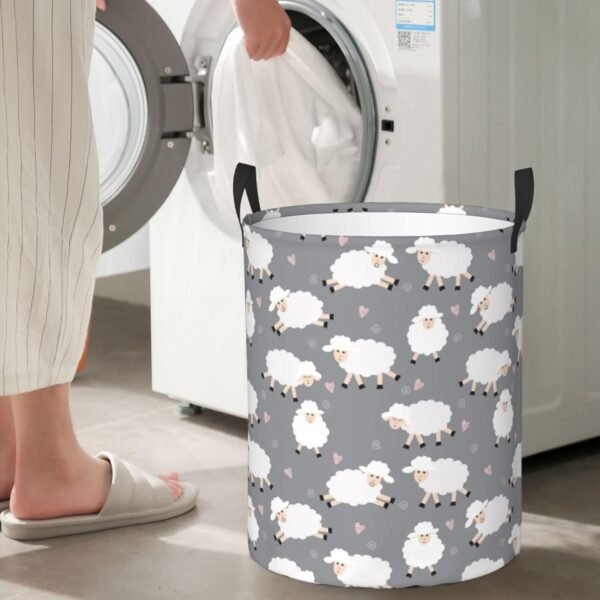 Cute Sheep (Gray) Round Laundry Hamper Storage Basket Toys Clothes Organizer Bin For Home Bathroom Bedroom Dorm Nursery, 62l - Image 6