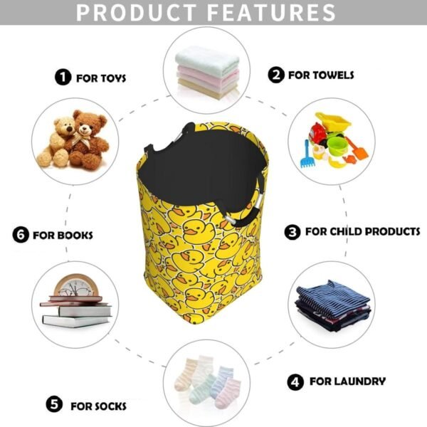 Cute Rubber Ducky Laundry Hamper Yellow Cartoon Ducks Storage Basket Toys Clothes Organizer Bin For Home Bathroom Bedroom Dorm Nursery, 52l - Image 4