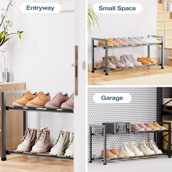 2-Tier Expandable Shoe Rack for Closet, 18“-33” Adjustable Shoe Rack for Small Space, Small Shoe Organizer for Front Door, Sturdy Metal, Gray - Image 6