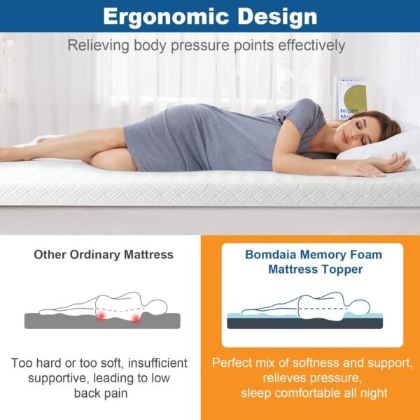 Bomdaia 3 Inch Gel Memory Foam Mattress Topper Twin Size Cooling Mattress Pad Pressure Relief Bed Topper for Back Pain, High Density Bamboo Charcoal Firm Topper with Removable & Washable Cover - Image 2