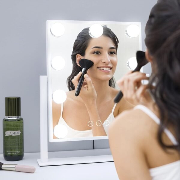 Vanity Mirror with Lights,Lighted Vanity Mirror with 9 Dimmable Bulbs for Dressing Room & Bedroom 3 Color Lighting Modes Detachable 10x Magnification 360°Ratation - Image 4