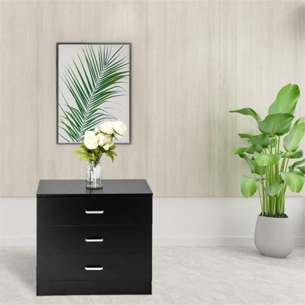 3 Drawer Nightstand, Black Night Stand for Bedroom, Modern 3 Drawer Dresser, Wood Bed Side Table/Night Stand with Drawers for Small Spaces, College Dorm, Kids' Room, Living Room 13" D X 26" W X 22" H - Image 2