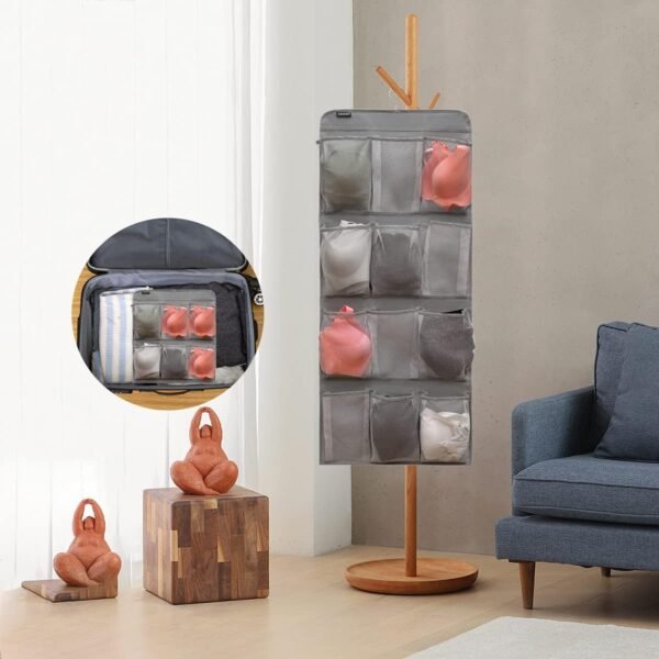 Dual Sided Hanging Shoe Organizer for Closet with Rotating Hanger Hanging Shoe Rack Holder with 24 Large Pockets (Grey-Mesh Pockets) - Image 7