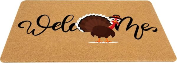 Winter Fall Welcome Door Mat for Thanksgiving Day's Outdoor Porch Entrance Hello-Turkey Faux Coir Front Doormats Non-Slip Rugs Farm Indoor Decor 17x29 in - Image 8