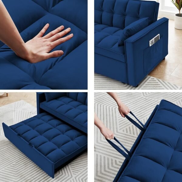 Sleeper Sofa Bed,3 in 1 Convertible Futon Sofa Couch Pull Out Bed,Love Seat Lounge Sofa with RecliningBackrest,Furniture Sleeper Chair for Living Room (Blue) - Image 6