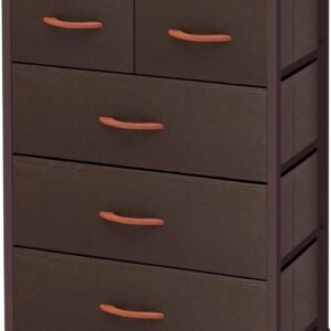 AZL1 Life Concept Storage Dresser Furniture Unit – Large Standing Organizer Chest for Bedroom, Office, Living Room, and Closet – 5 Drawers Removable Fabric Bins – Coffee