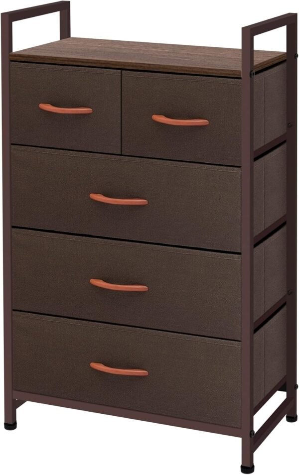 AZL1 Life Concept Storage Dresser Furniture Unit - Large Standing Organizer Chest for Bedroom, Office, Living Room, and Closet - 5 Drawers Removable Fabric Bins - Coffee