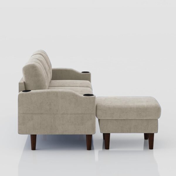 Sofa Couch, Sectional Couch Home Sofa for Living Room 3 Seater, Lounge Sofa with Ottoman, Couch with USB Charging & Cup Holders, L Shaped Modular Sectional Sofa for Office/Small Space, Beige - Image 4