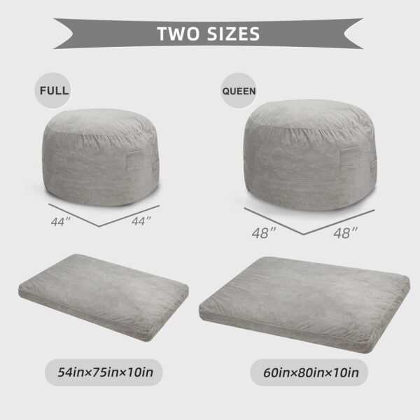 HABUTWAY Bean Bag Chair, Giant Bean Bag Chair with Washable Chenille Cover Ultra Soft, Convertible Bean Bag from Chair to Mattress, Huge Chenille Bean Bags for Adult, Couples, Family - Grey Queen - Image 2