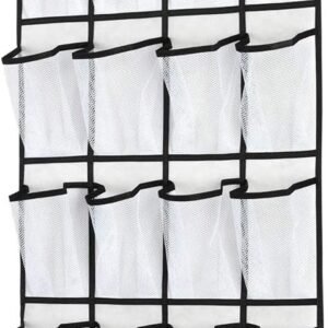 Over The Door Shoe Organizer, Hanging Shoe Organizer with 24 Mesh Large Pockets Door Shoe Rack Organizer for Men Women Kids Hanging Shoe Storage Bag.(White)