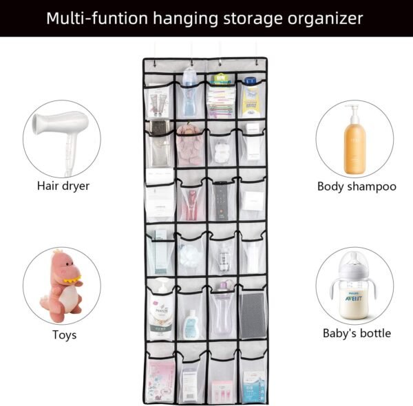 Over The Door Shoe Organizer, Hanging Shoe Organizer with 24 Mesh Large Pockets Door Shoe Rack Organizer for Men Women Kids Hanging Shoe Storage Bag.(White) - Image 5