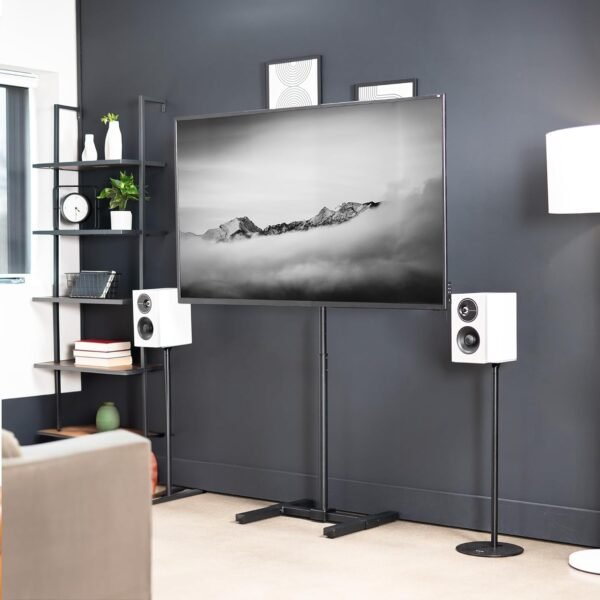 VIVO Height Adjustable TV Floor Stand for 13 to 65 inch Screens up to 44 lbs, LCD LED OLED 4K Smart Flat and Curved Monitor Panels, 50 inch Tall, Max VESA 400x400, Black, STAND-TV08 - Image 2
