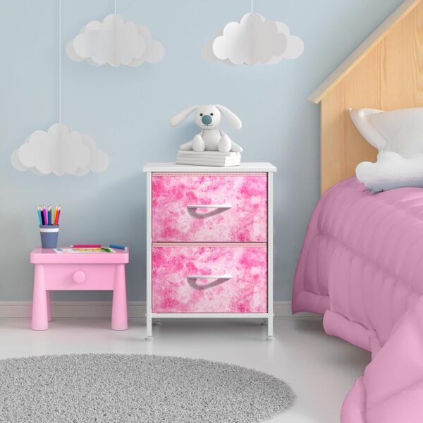Sorbus Nightstand with 2 Drawers - Kids Bedside Furniture End Table Night Stand - Steel Frame, Wood Top & Easy Pull Fabric Bins - Dresser & Chest for Home, Bedroom Accessories, Office & College Dorm - Image 2