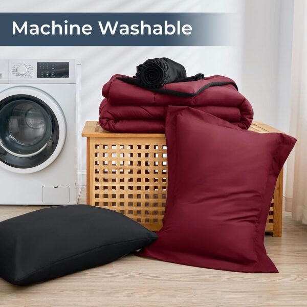 5 Pieces Twin XL Comforter Set, Dorm Bedding Sets, Back to School Bed in a Bag 5 PCS, Down Alternative Sets with Comforter, Flat Sheet, Fitted Sheet, Pillowcase & Pillow Sham, Burgundy Red & Black - Image 6