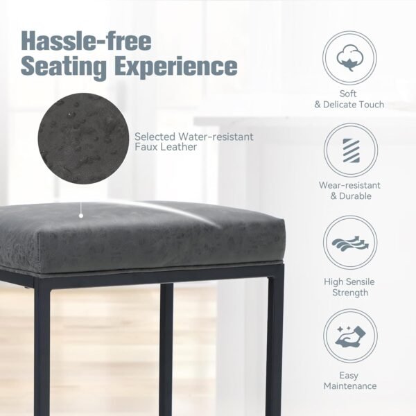 Grey Counter Height Bar Stools Set of 3 for Kitchen Counter 24 Inch Backless Modern Barstools Industrial Upholstered Faux Leather Stools Farmhouse Island Chairs,Support 330 LBS, Grey - Image 6