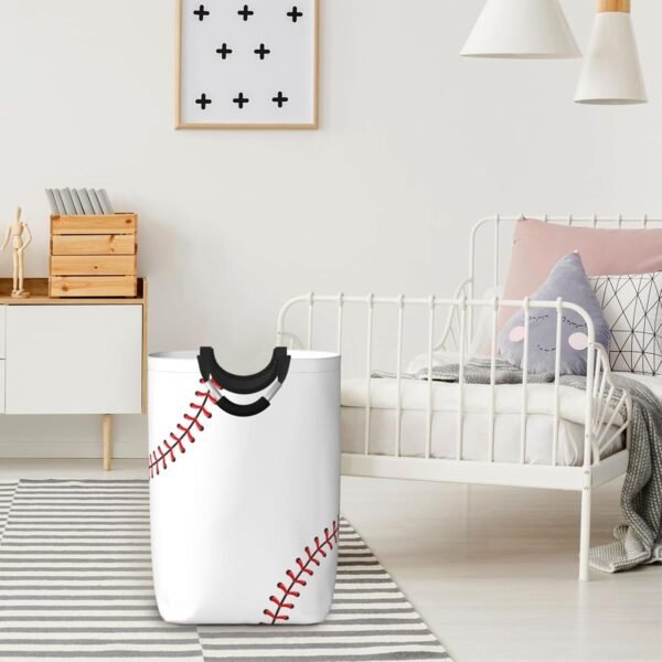 Red Stitching Baseball Laundry Hamper White Ball Storage Basket Toys Clothes Organizer Bin For Home Bathroom Bedroom Dorm Nursery, 52l - Image 5