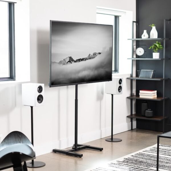 VIVO Height Adjustable TV Floor Stand for 13 to 65 inch Screens up to 44 lbs, LCD LED OLED 4K Smart Flat and Curved Monitor Panels, 50 inch Tall, Max VESA 400x400, Black, STAND-TV08 - Image 8