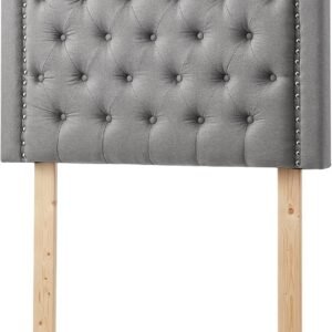 Tavira Allure® College Dorm Headboard with Legs – Tufted Rivet – Linen Gray