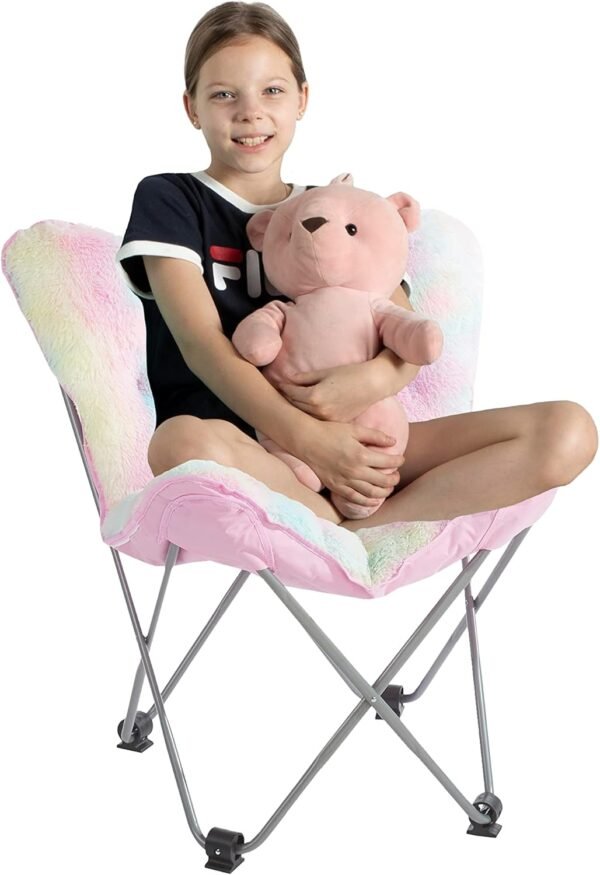 Heritage Kids Faux Fur Butterfly Chair, Rainbow 27.5D x 31.5W x 35H Inch - Image 2
